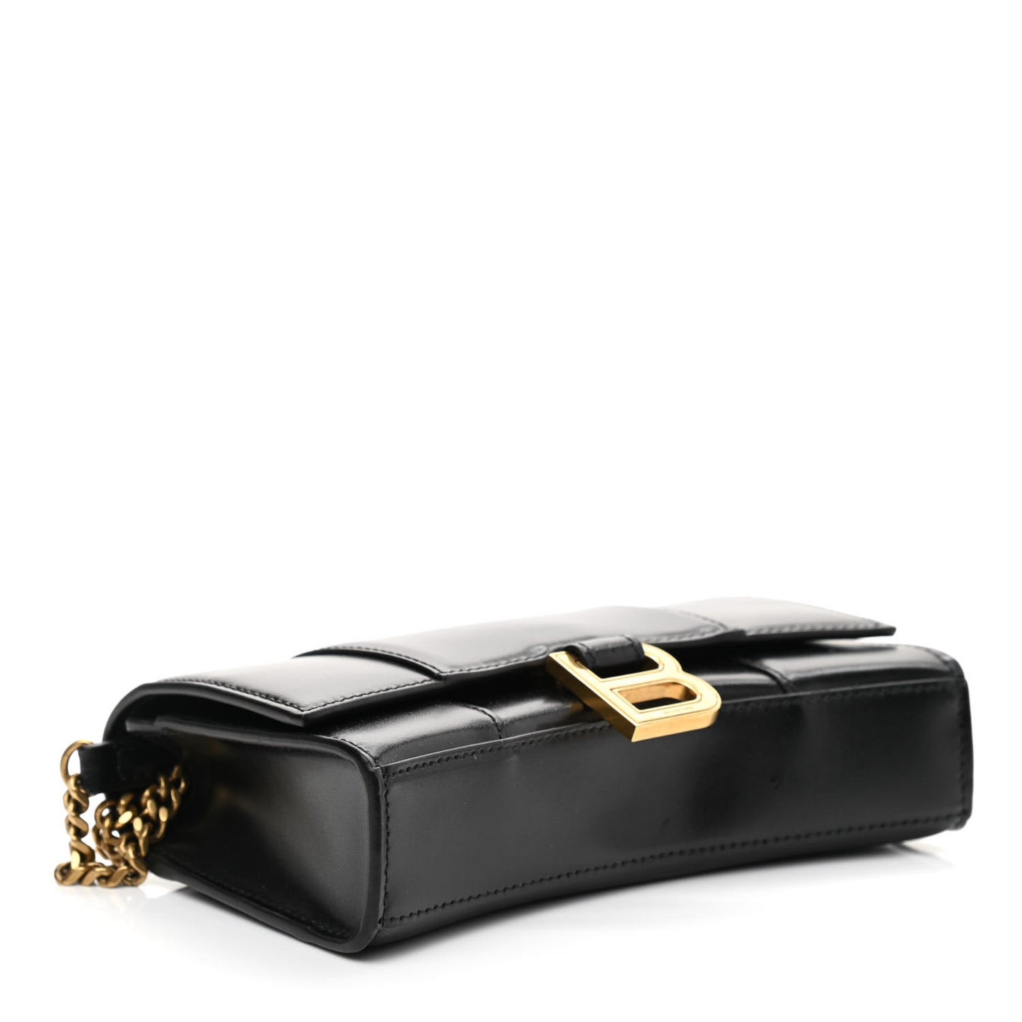 Shiny Box Calfskin Hourglass Chain Bag Black