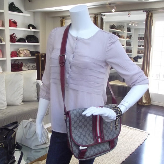 Gucci GG Plus Monogram Medium Double Buckle Flap Messenger Bag Beige Red 2 of 11