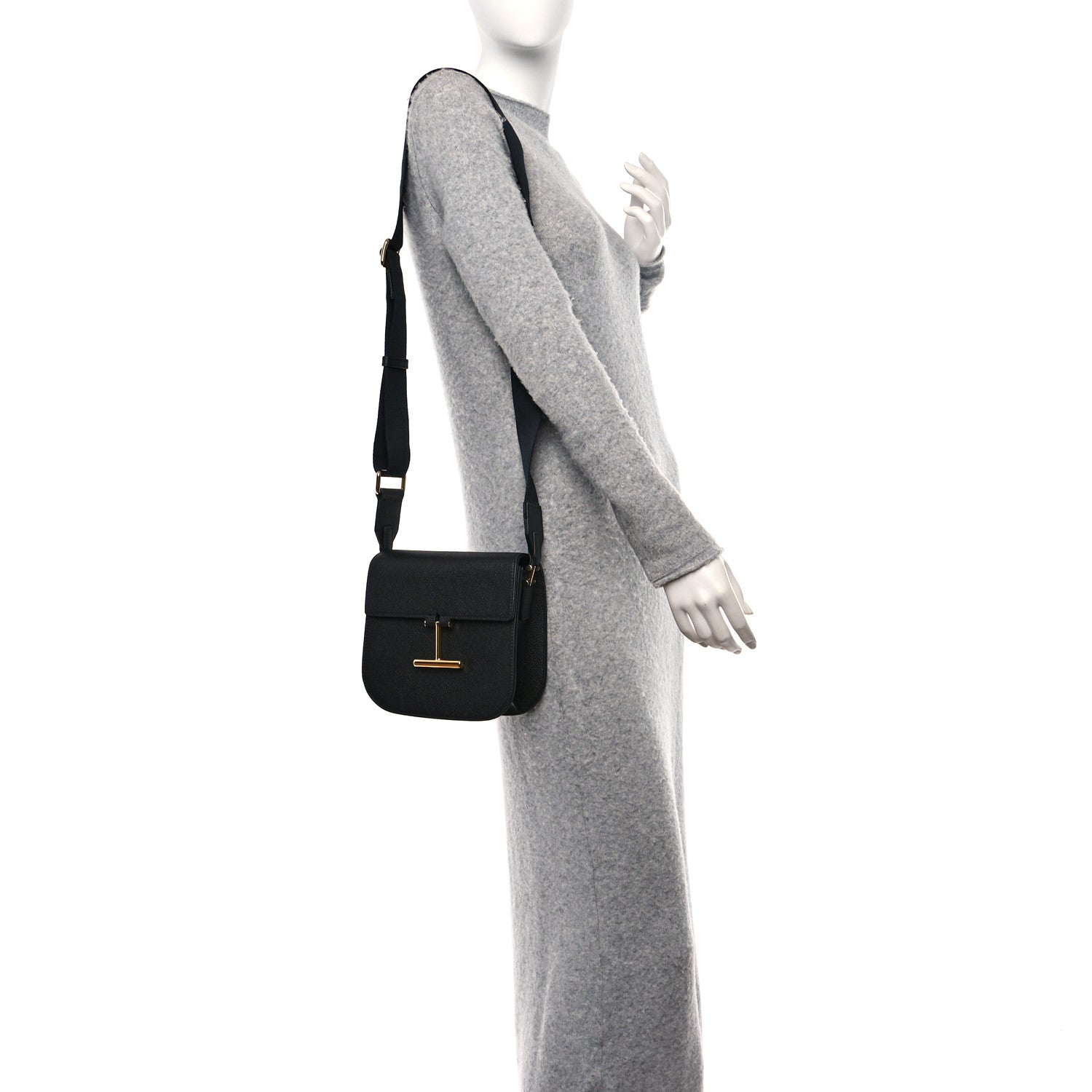 Tom Ford Grained Calfskin Mini T Clasp Tara Crossbody Bag Black 2 of 12