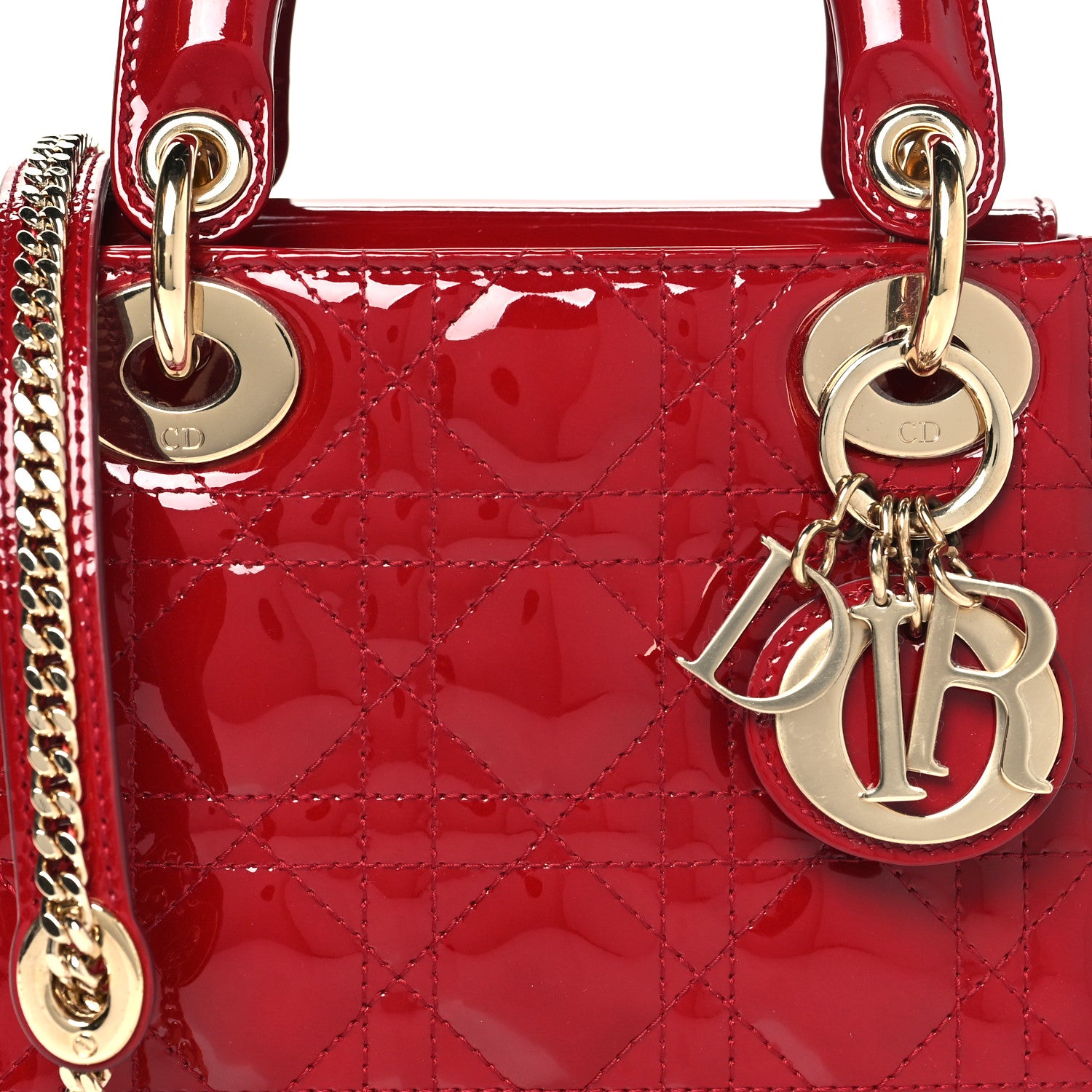 Christian Dior Patent Cannage Mini Lady Dior Red 7 of 9