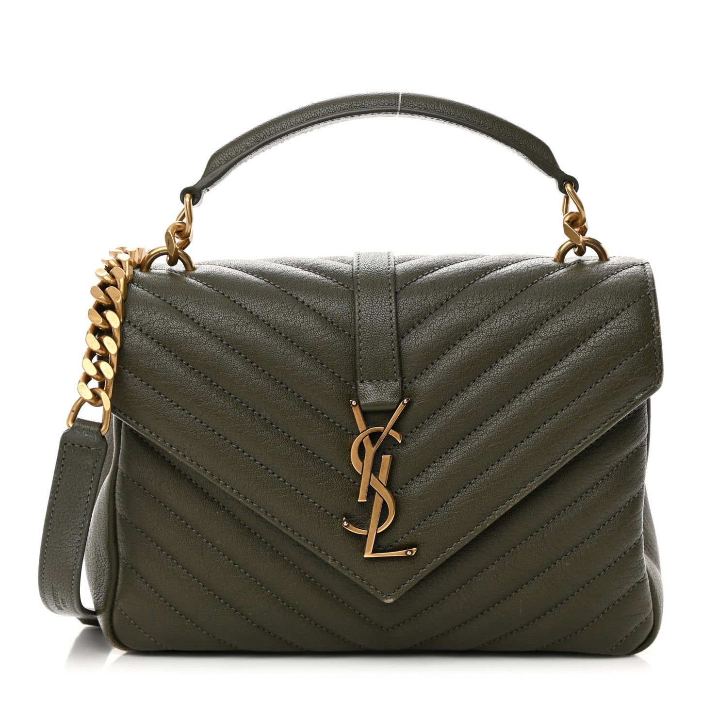 Sheepskin Matelasse Chevron Monogram Medium College Bag Military Olive