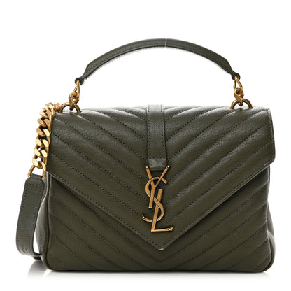 Saint Laurent Sheepskin Matelasse Chevron Monogram Medium College Bag Military Olive 1 of 20