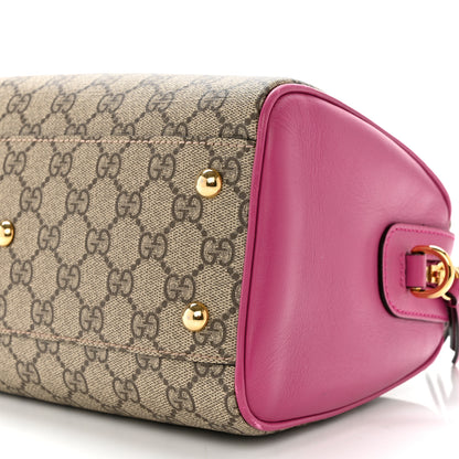 Gucci GG Supreme Monogram Moon Calfskin Small Boston Beige Ebony Hibiscus Red New Rosette 10 of 10