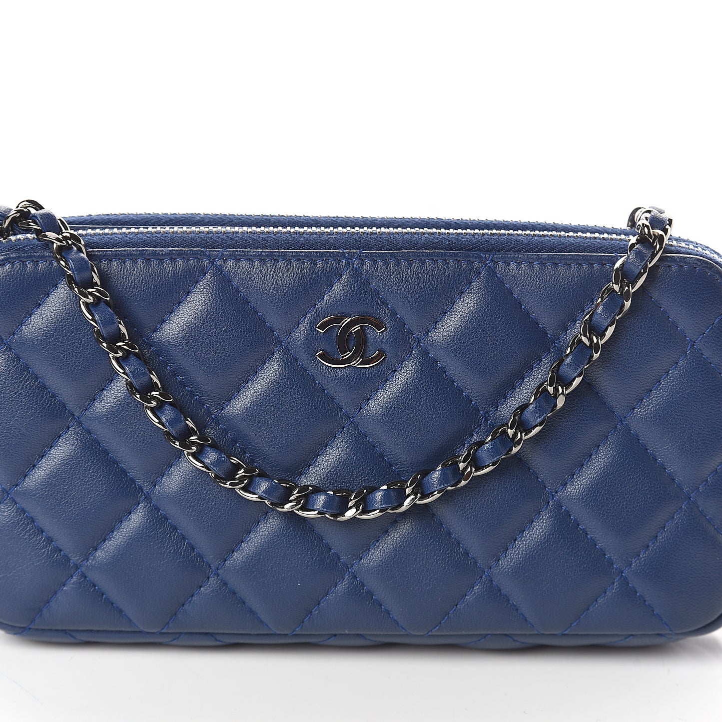 Lambskin Quilted Small Clutch With Chain Blue