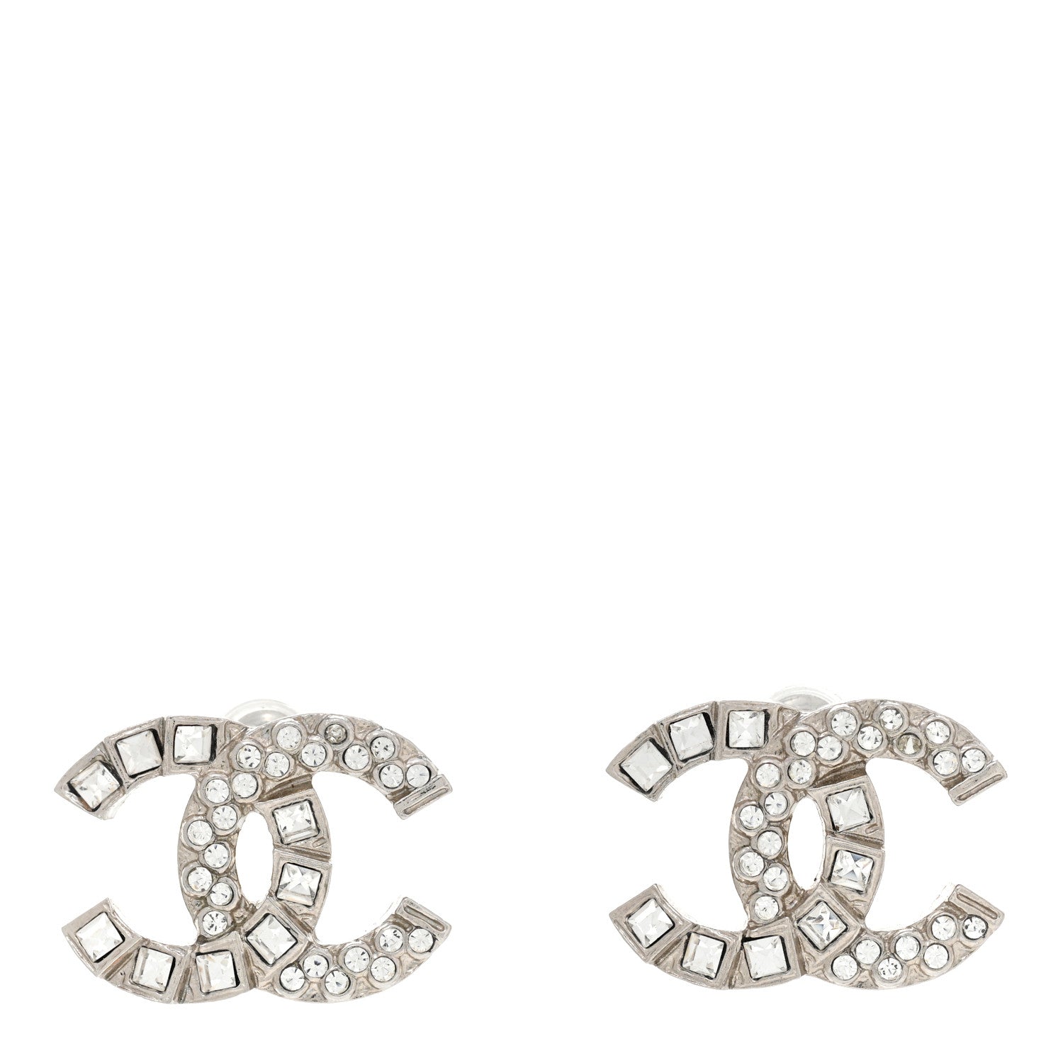 Chanel Baguette Crystal CC Earrings Silver 1 of 6