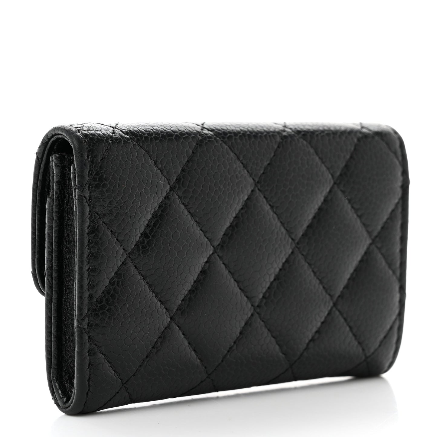 Caviar Quilted Flap Card Holder Black