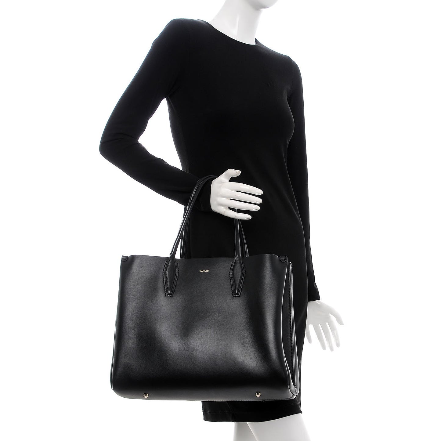 Smooth Calfskin Medium Shopper Tote Black