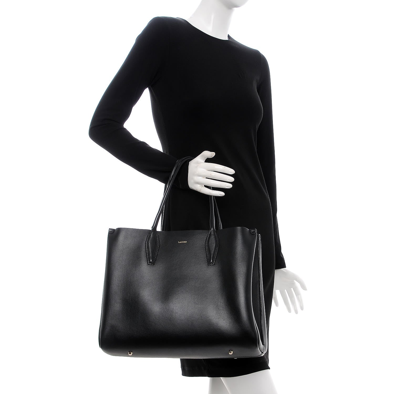 Lanvin Smooth Calfskin Medium Shopper Tote Black 2 of 9