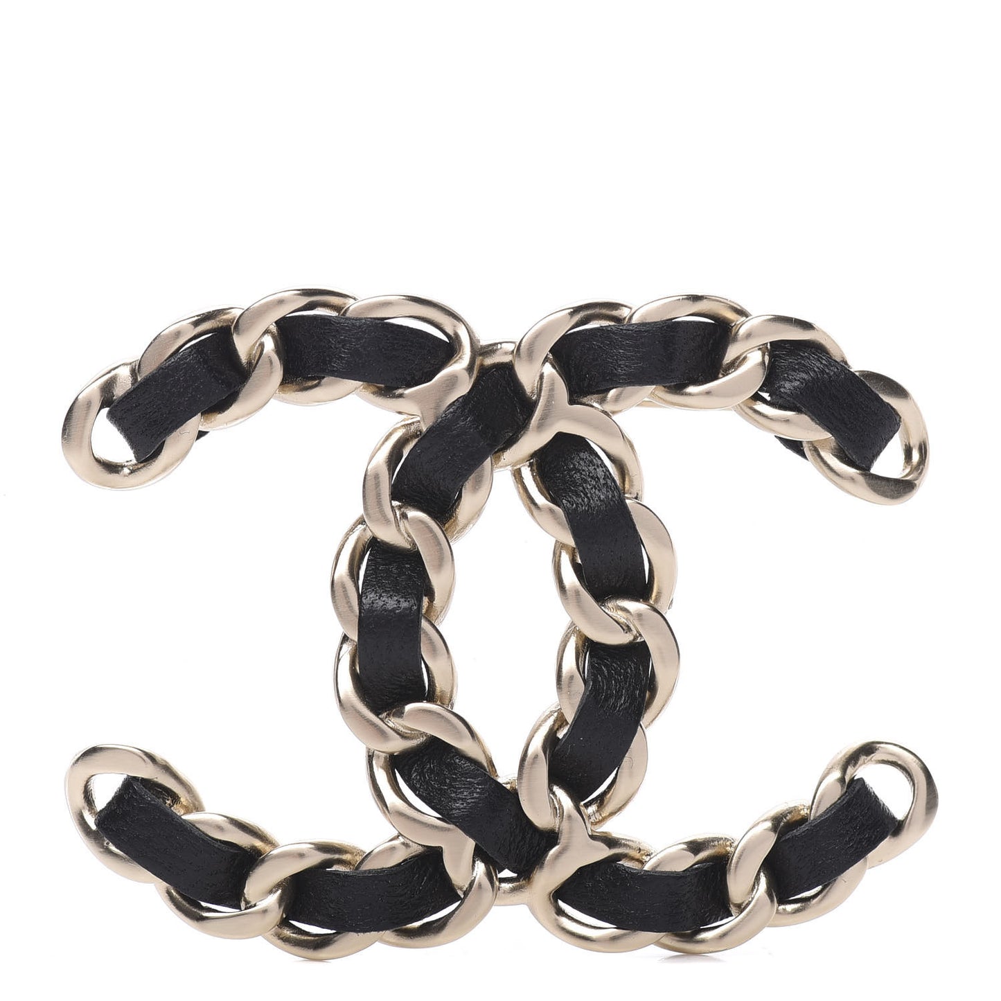 Lambskin Chain CC Brooch Black Gold
