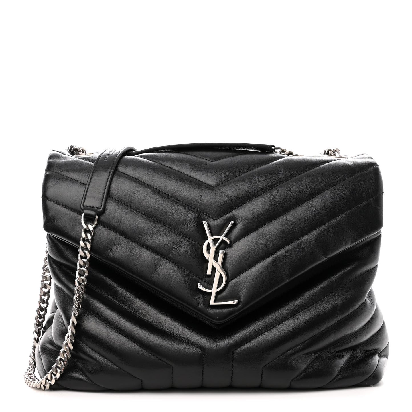 Calfskin Y Quilted Monogram Medium Loulou Chain Satchel Black