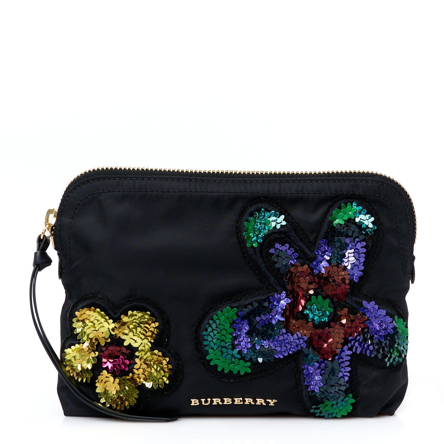 Burberry Nylon Sequin Floral Pouch Black Multicolor 1 of 11
