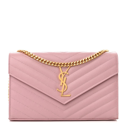 Saint Laurent Grain De Poudre Matelasse Chevron Monogram Chain Wallet Tender Pink 1 of 11