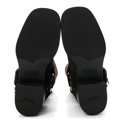 Miu Miu Suede Harness Boots 38 Dark Brown 6 of 9