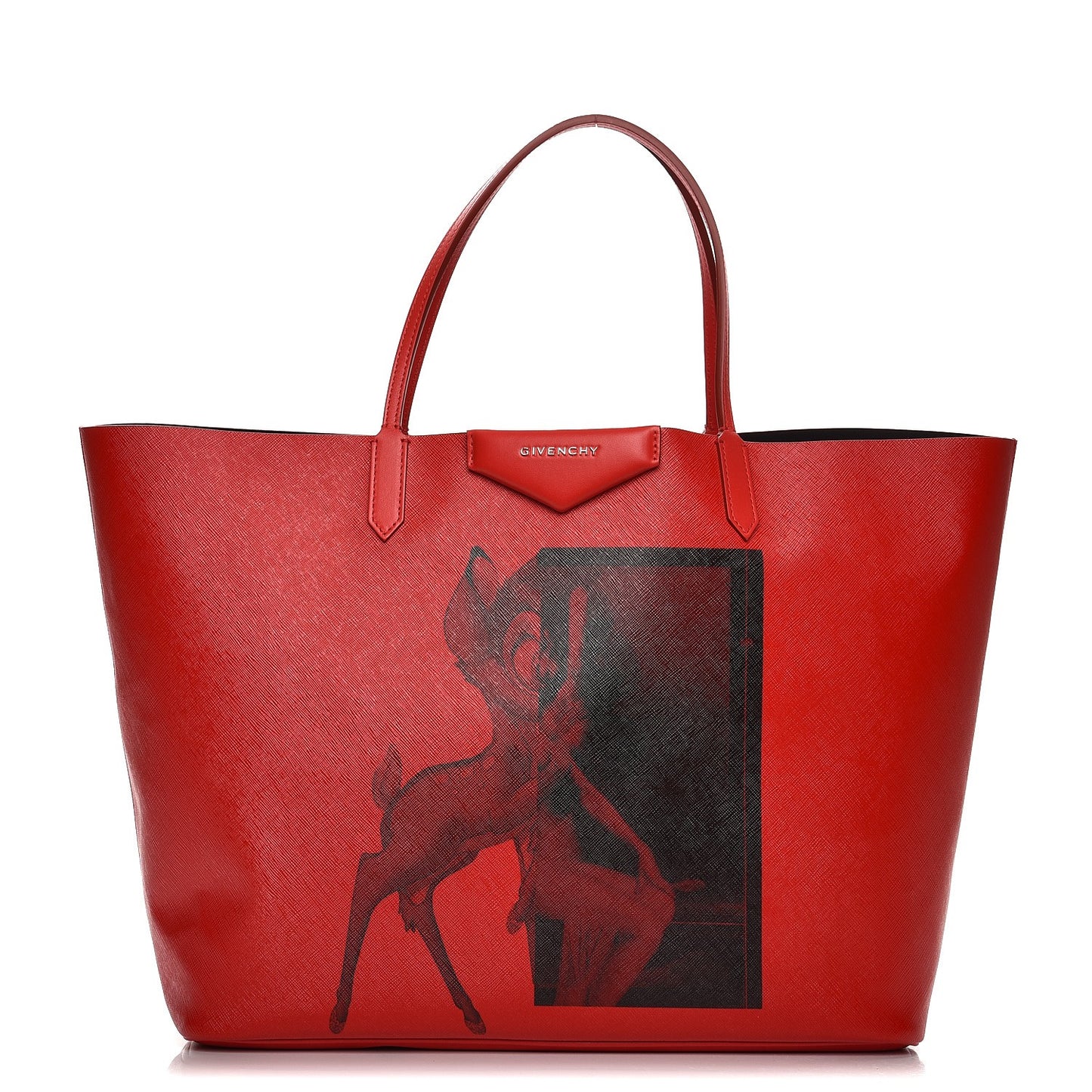 Textured Coated Canvas Bambi Print Large Antigona Tote Red