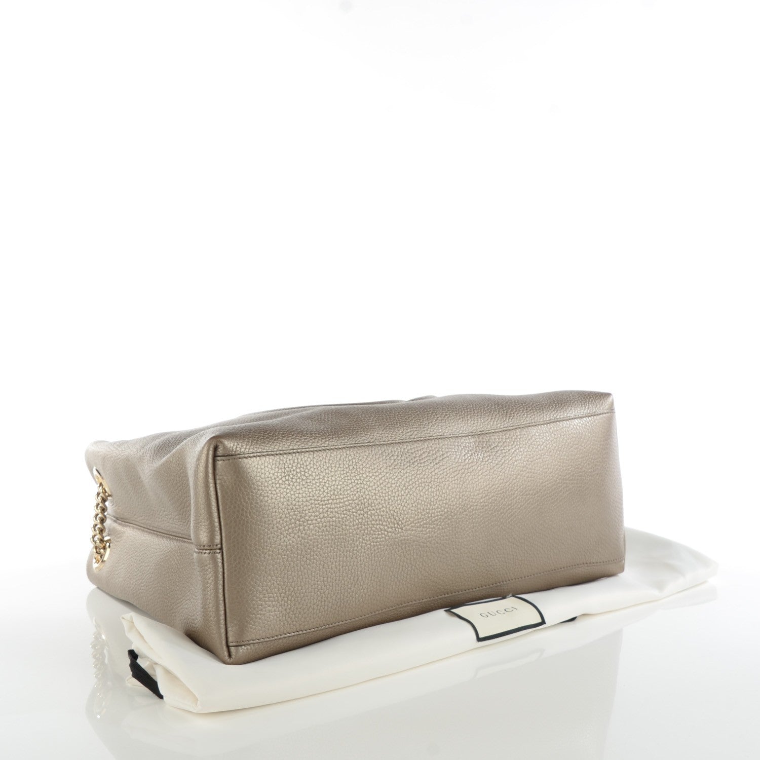Gucci Metallic Pebbled Calfskin Medium Soho Chain Shoulder Bag Golden Beige 4 of 7