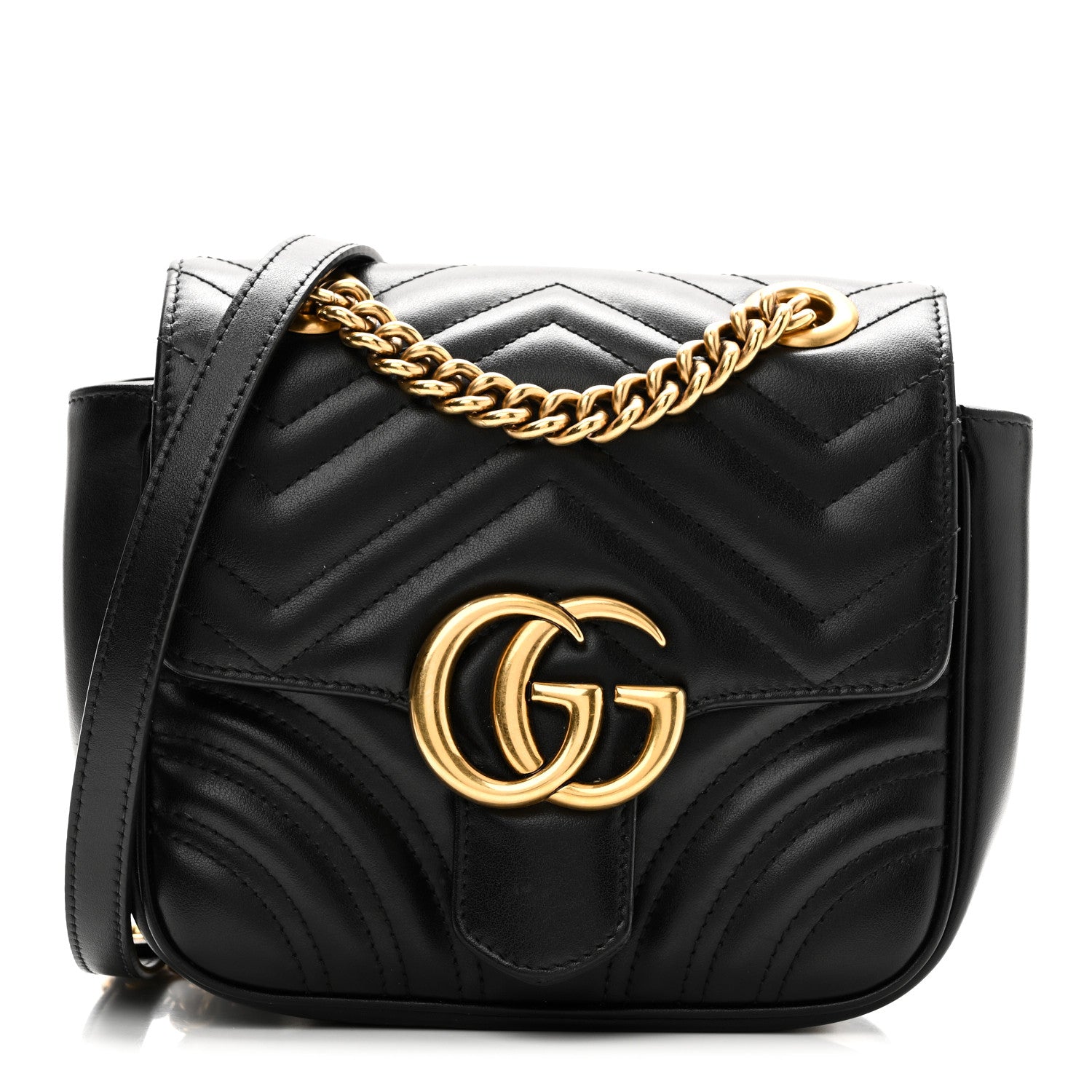 Gucci Calfskin Matelasse Mini GG Marmont Square Shoulder Bag Black 1 of 11