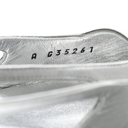 Chanel Metallic Lambskin Cap Toe CC Slingback Flats 37.5 Black Silver 8 of 10