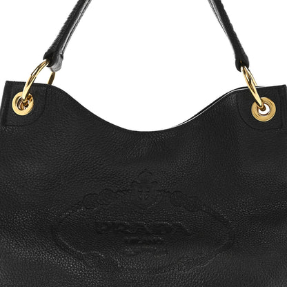 Prada Vitello Phenix Embossed Logo Hobo Black 7 of 9