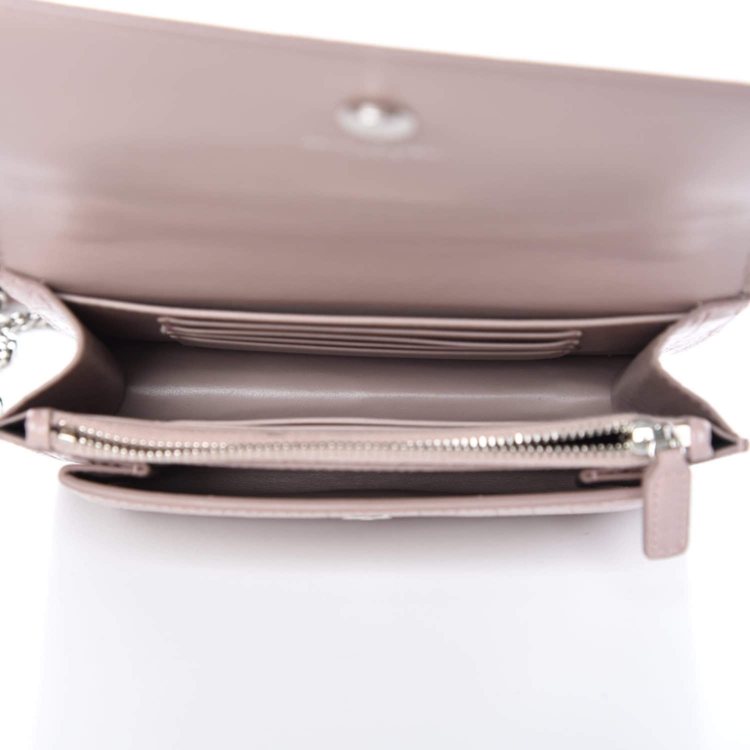Saint Laurent Calfskin Crocodile Embossed Monogram Sunset Chain Wallet Rose Antic 5 of 9