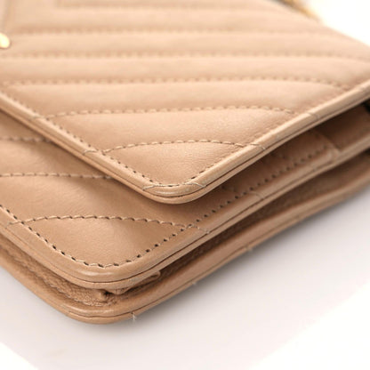 Chanel Calfskin Chevron Quilted Wallet On Chain WOC Beige 8 of 19