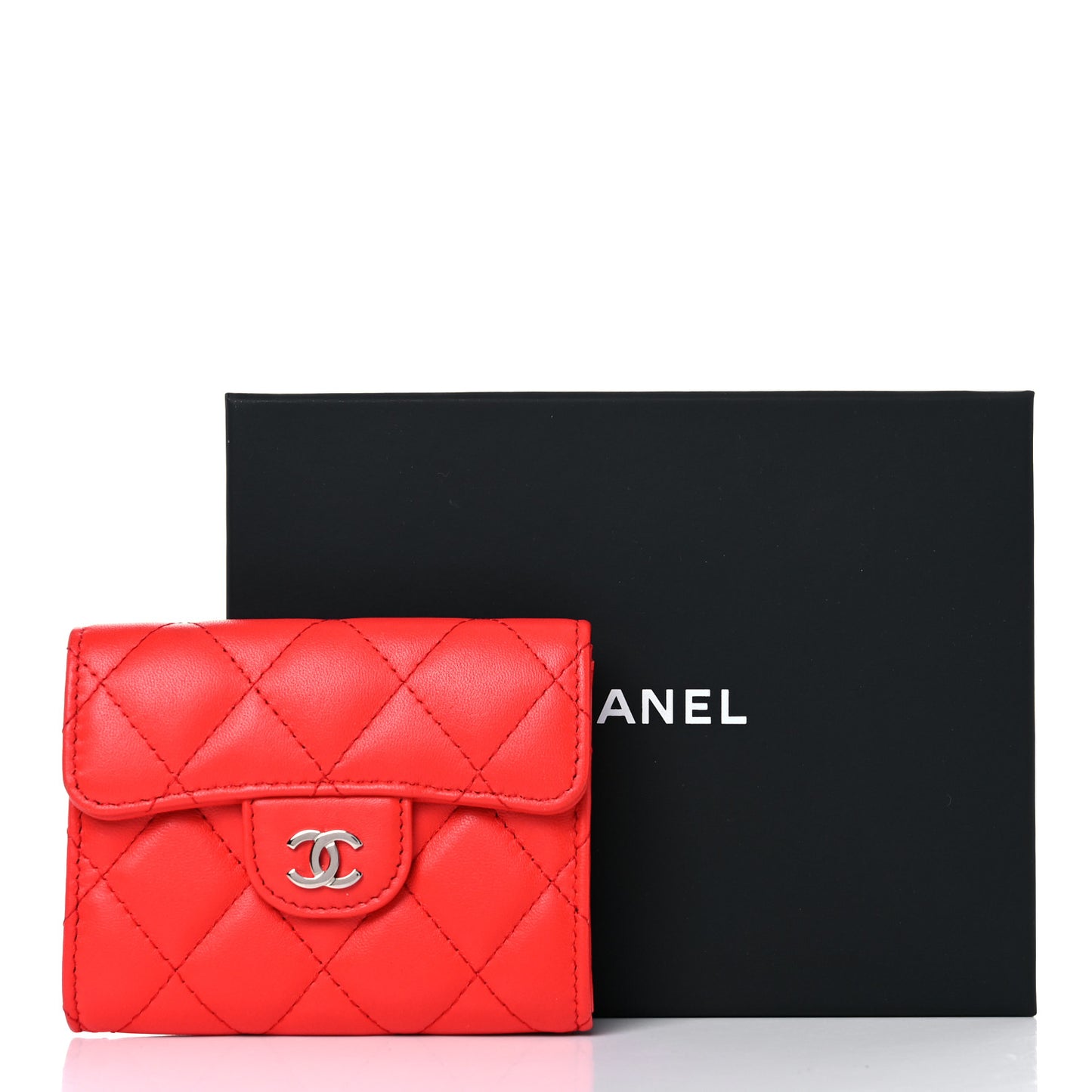 Lambskin Quilted Flap Card Holder Wallet Red