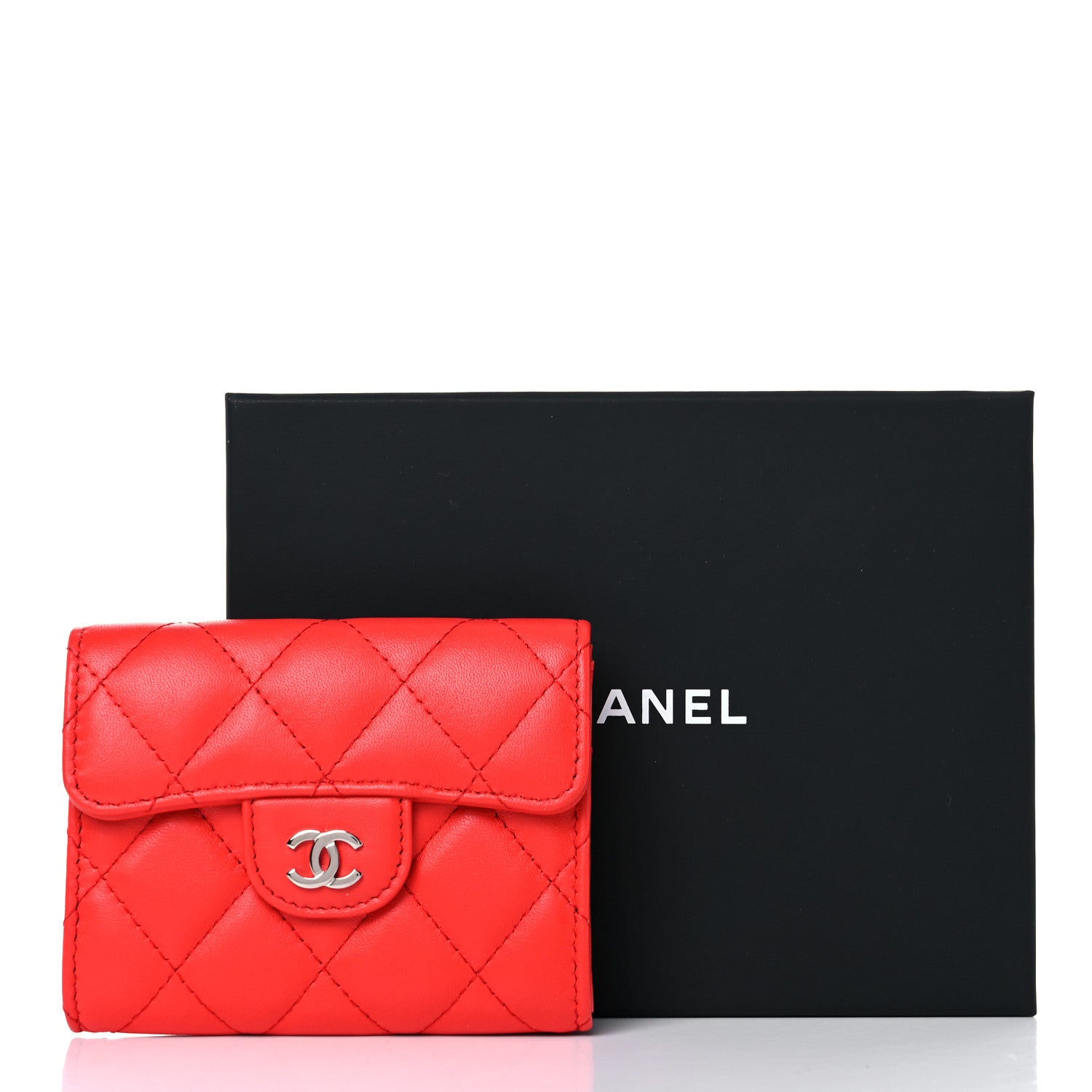 Chanel Lambskin Quilted Flap Card Holder Wallet Red 8 of 8