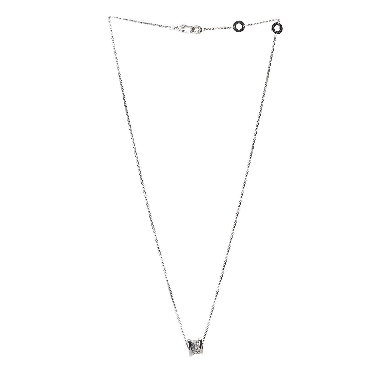 Bulgari 18K White Gold Diamond Small B.Zero1 Pave Pendant Necklace 3 of 6