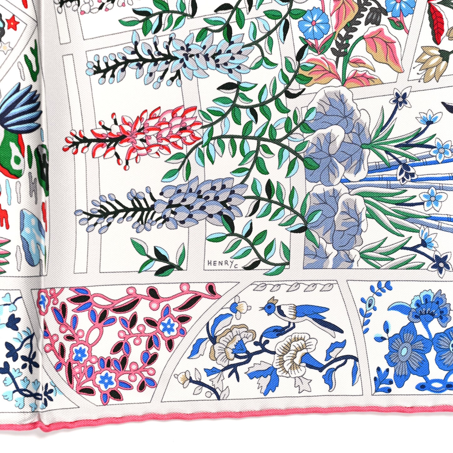 Silk Fleurs De Giverny Scarf 90 White Rouge Bleu