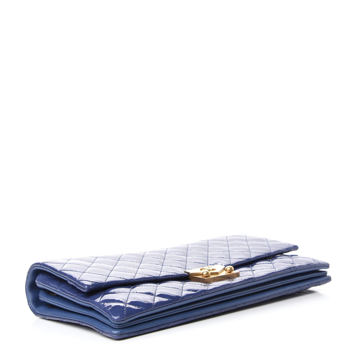 Patent Quilted 3 Pocket Accordion Flap Blue