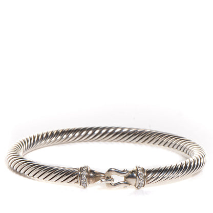 David Yurman Sterling Silver Diamond 5mm Cable Buckle Bracelet 1 of 5