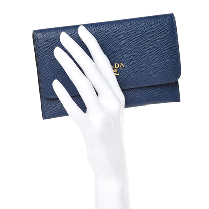 Prada Saffiano Metal Flap Wallet Bleuette 3 of 9