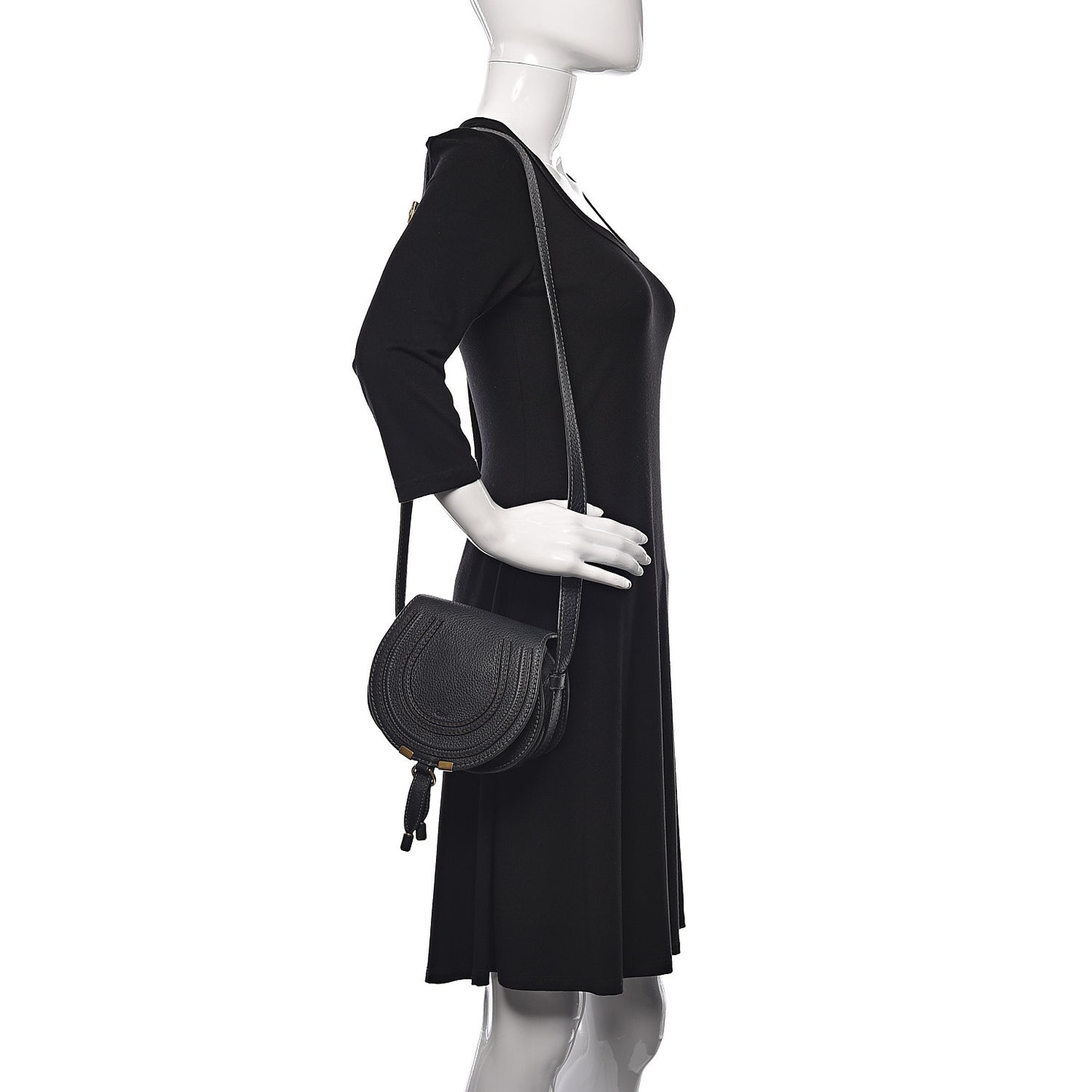 Calfskin Mini Marcie Round Crossbody Bag Black