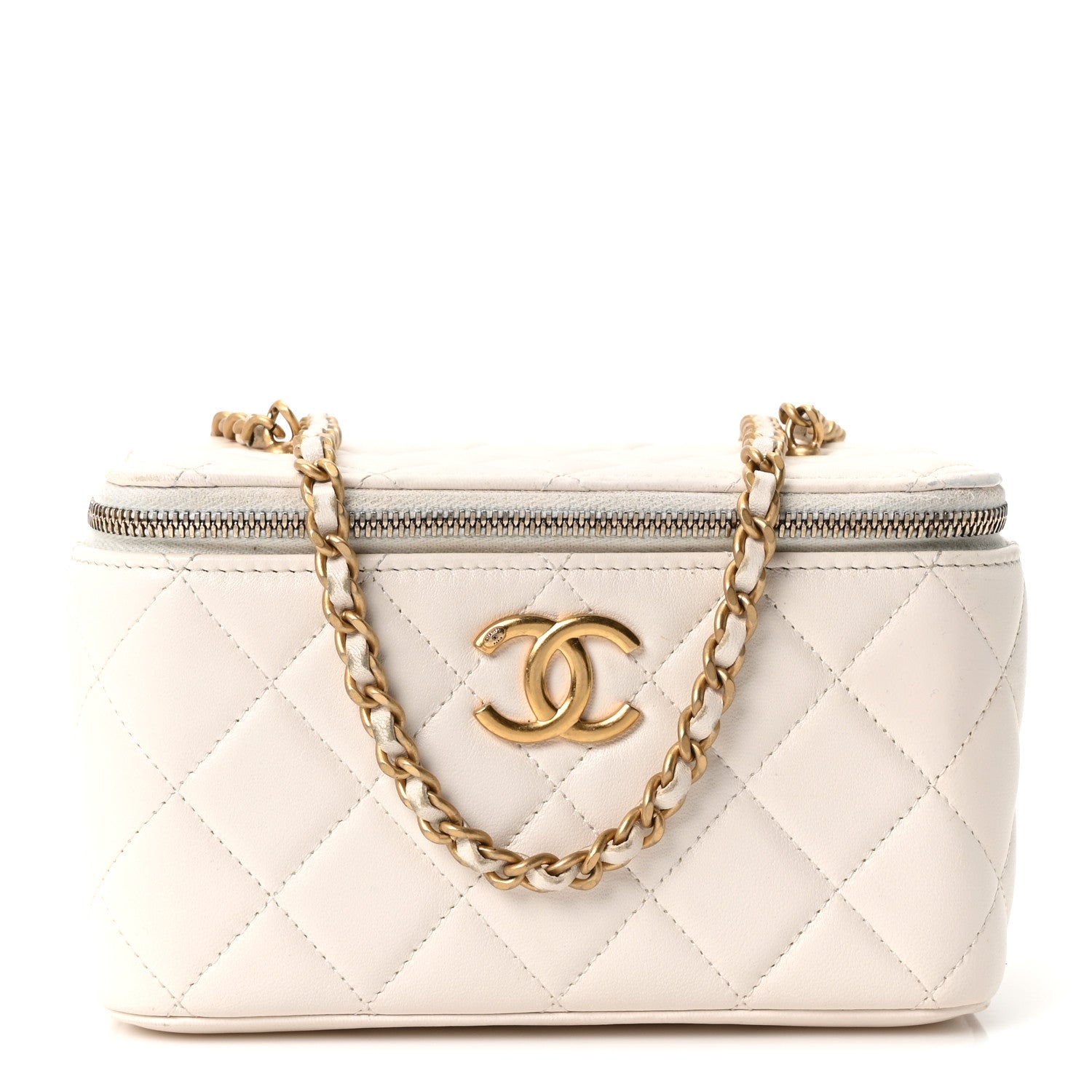 Chanel Lambskin Quilted Pearl Crush Small Vanity Case With Chain  White 1 of 10