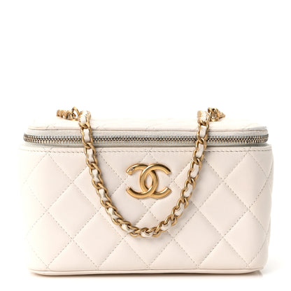 Chanel Lambskin Quilted Pearl Crush Small Vanity Case With Chain  White 1 of 10