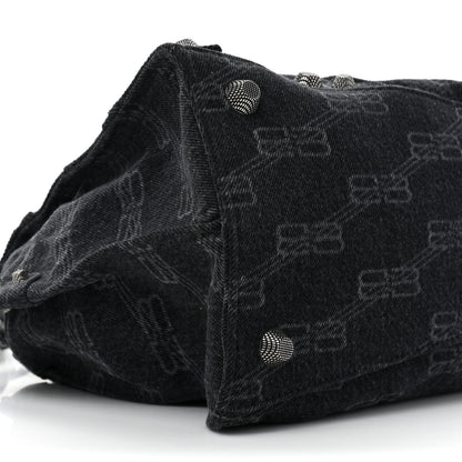 Balenciaga Washed Denim BB Monogram Neo Cagole City Handbag Black 9 of 10