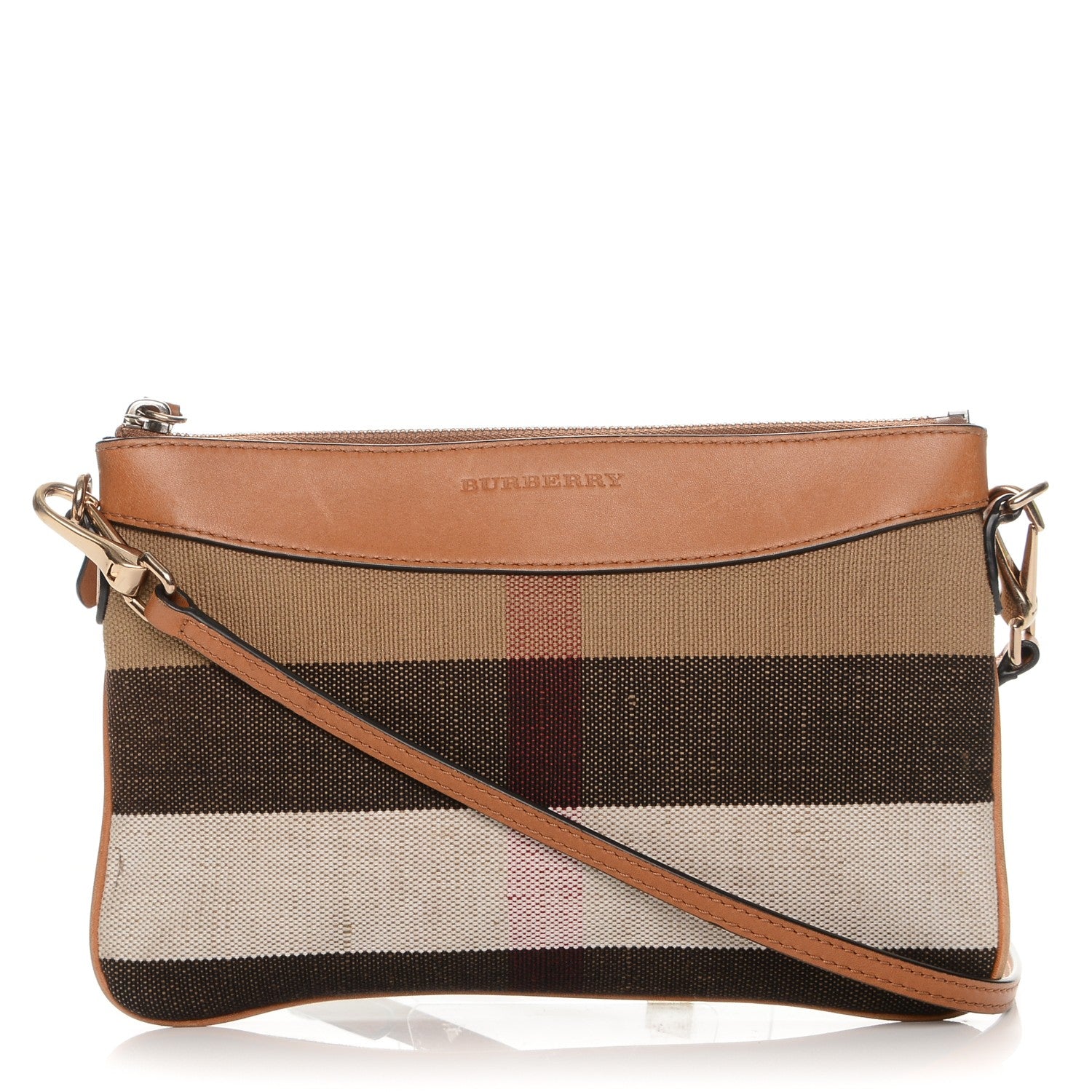 Burberry Mega Check Peyton Crossbody Clutch Bag Saddle Brown 1 of 7