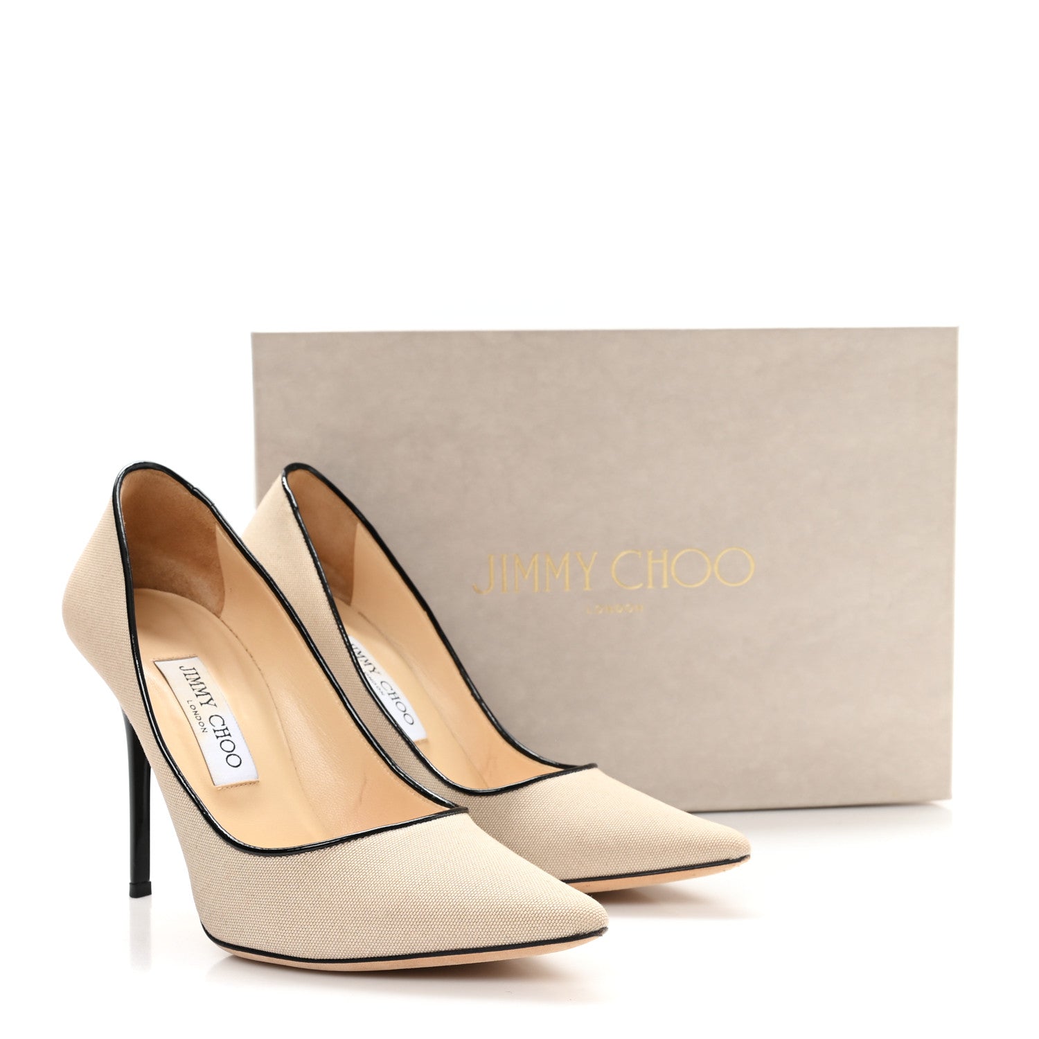 Jimmy Choo Canvas Patent Abel Pump 38 Natural Black 9 of 9