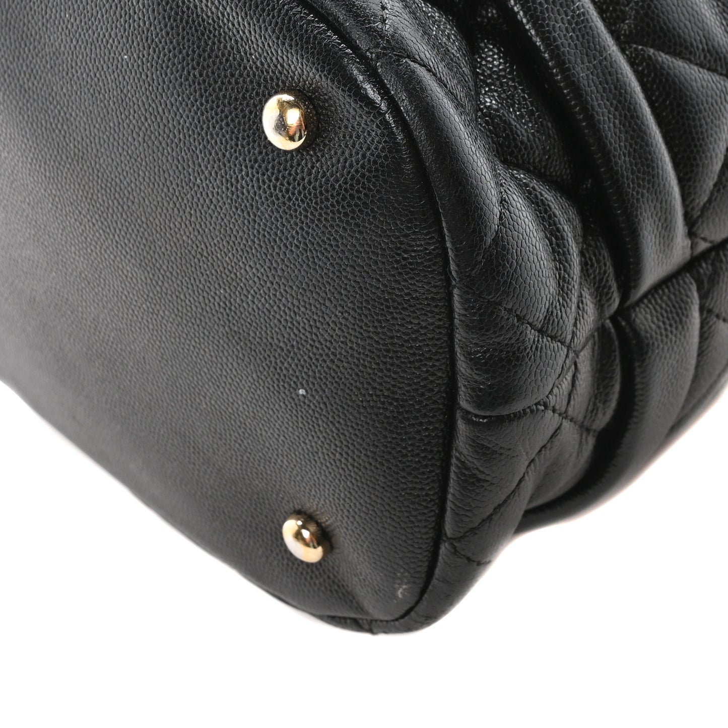 Caviar Quilted Large Rolled Up Bucket Drawstring Bag Black