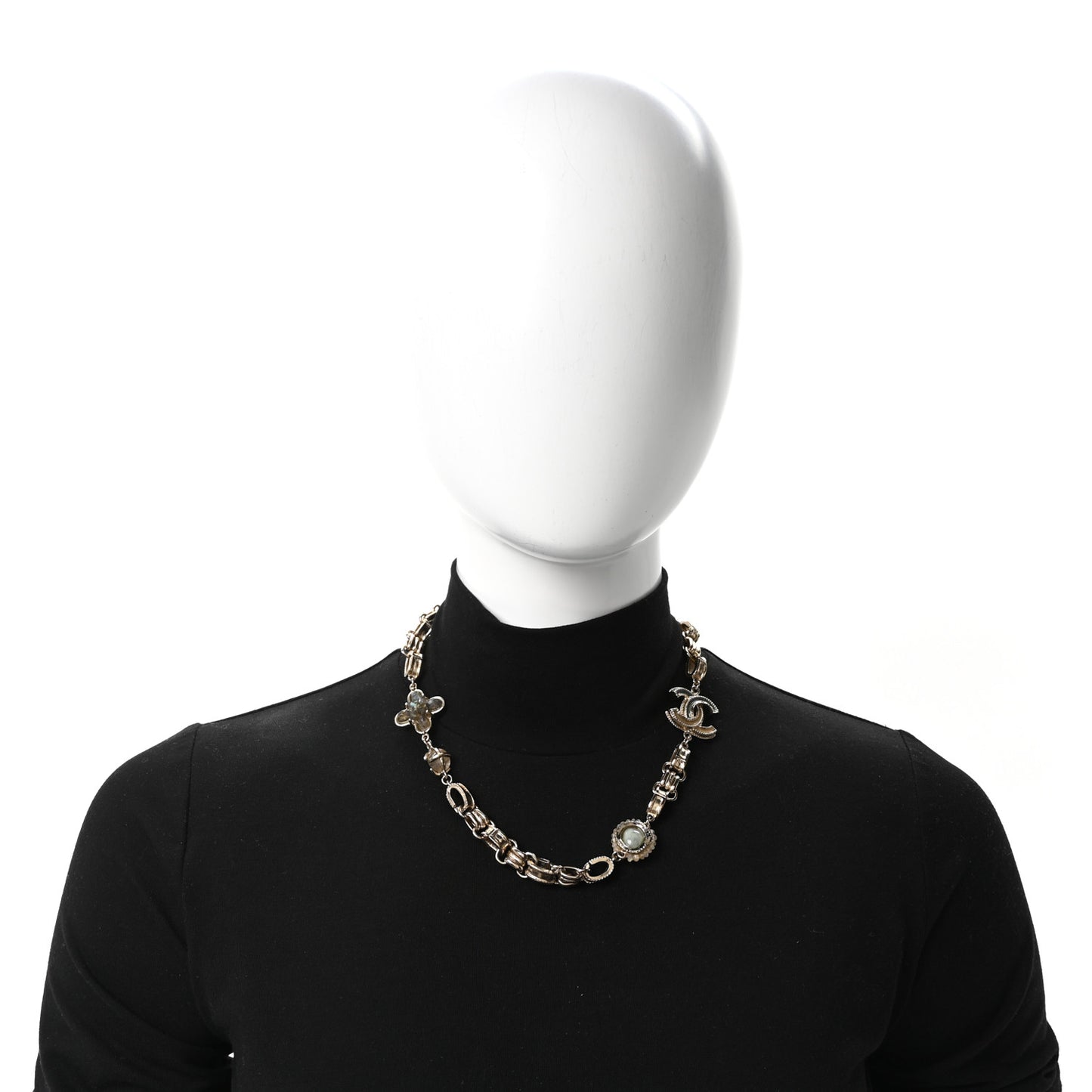 Metal Quartz CC Flower Choker Necklace Gold