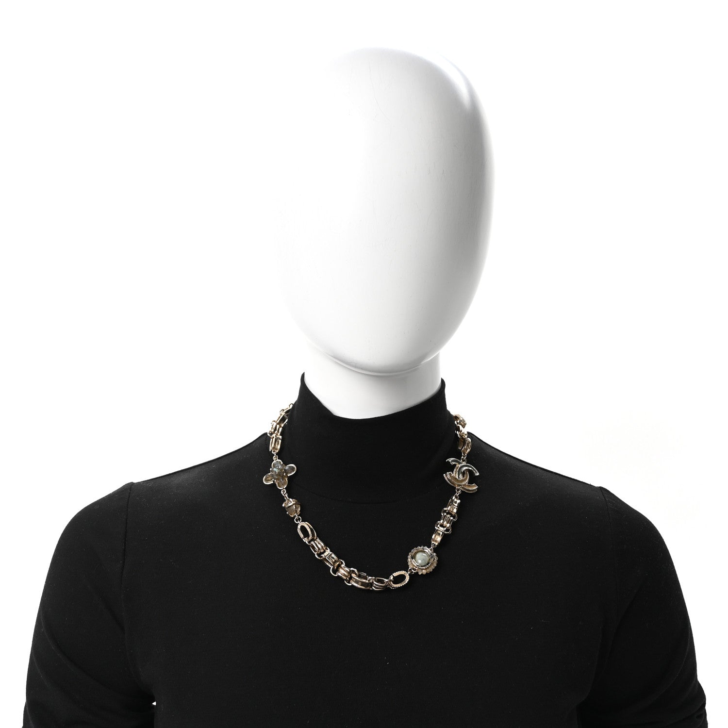 Chanel Metal Quartz CC Flower Choker Necklace Gold 2 of 4