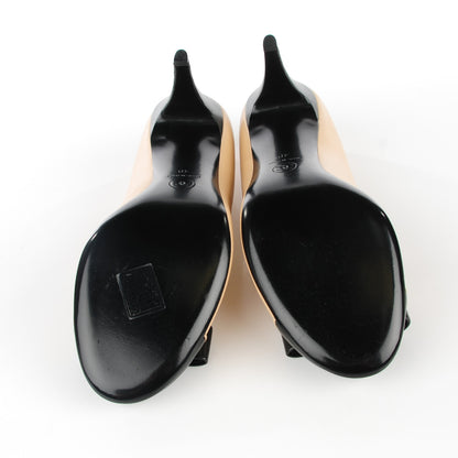 Chanel Lambskin Cap Toe Bow Pumps 40 Beige Black 7 of 9