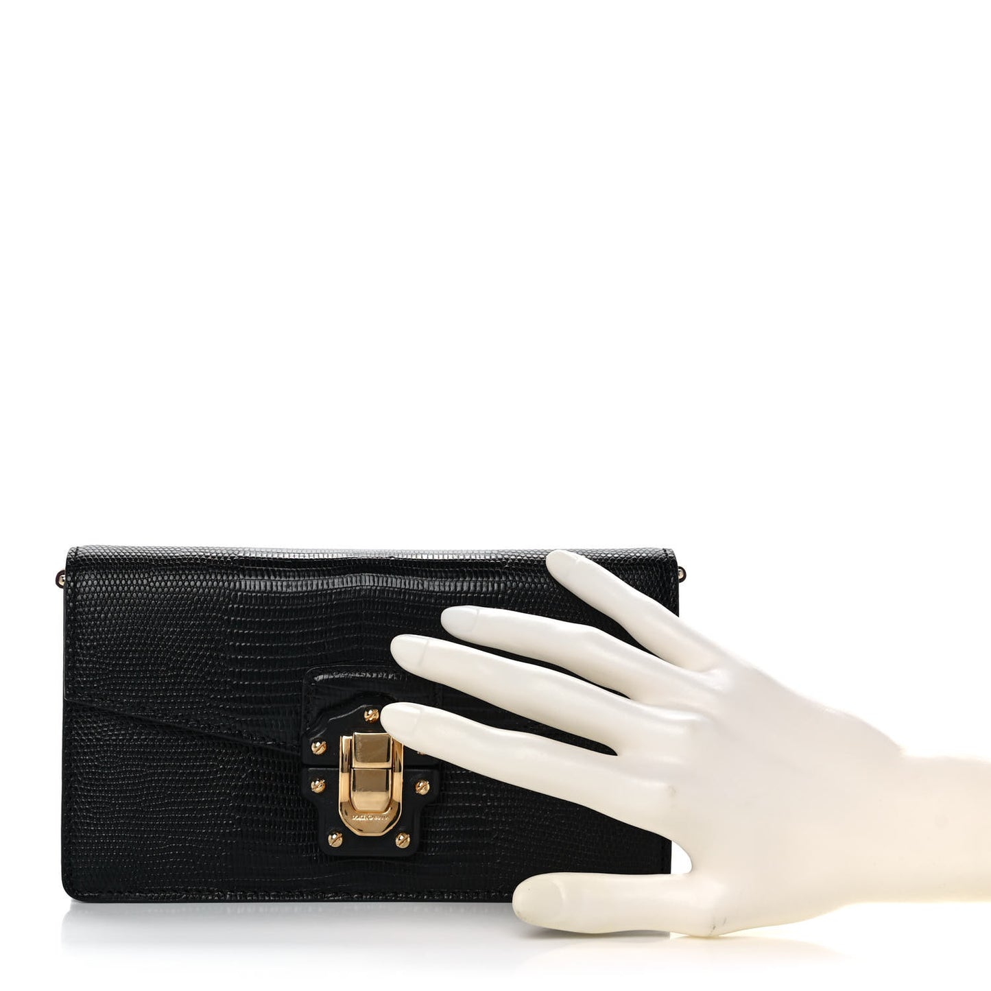 Calfskin Iguana Embossed Lucia Clutch Black