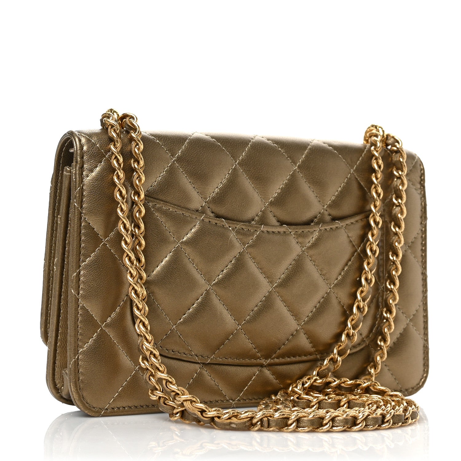 Chanel Metallic Lambskin Quilted CC Wallet On Chain WOC Gold 3 of 9