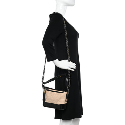 Chanel Aged Calfskin Quilted Small Gabrielle Hobo Beige Black 2 of 9