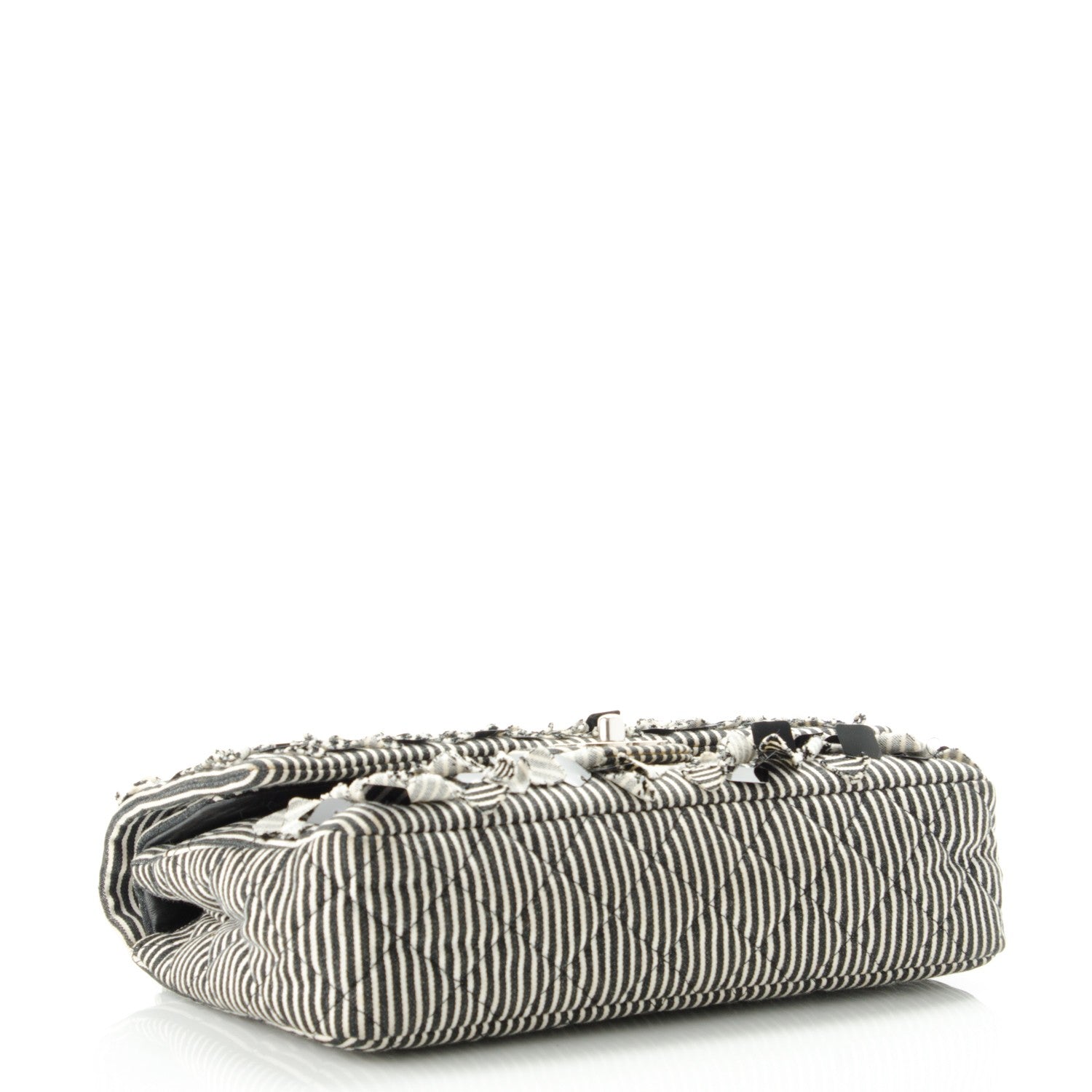 Chanel Canvas Sequin Stripe Medium Double Flap Black White 4 of 8