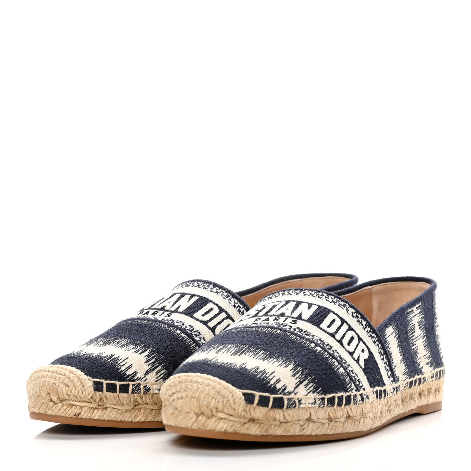 Christian Dior Cotton D-Stripes Embroidered Granville 15mm Espadrilles 40 Deep Blue 3 of 10