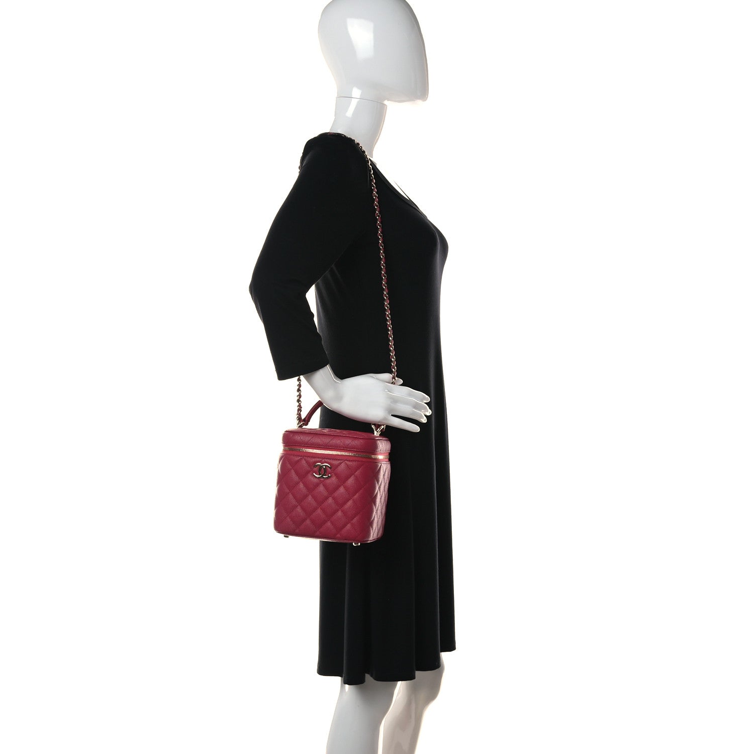 Chanel Caviar Quilted Small Top Handle Vanity Case With Chain Dark Pink 2 of 11