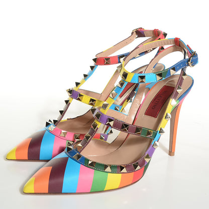 Valentino Garavani Calfskin 1973 Rockstud Ankle Strap 100mm Pumps 37.5 Multicolor 3 of 7