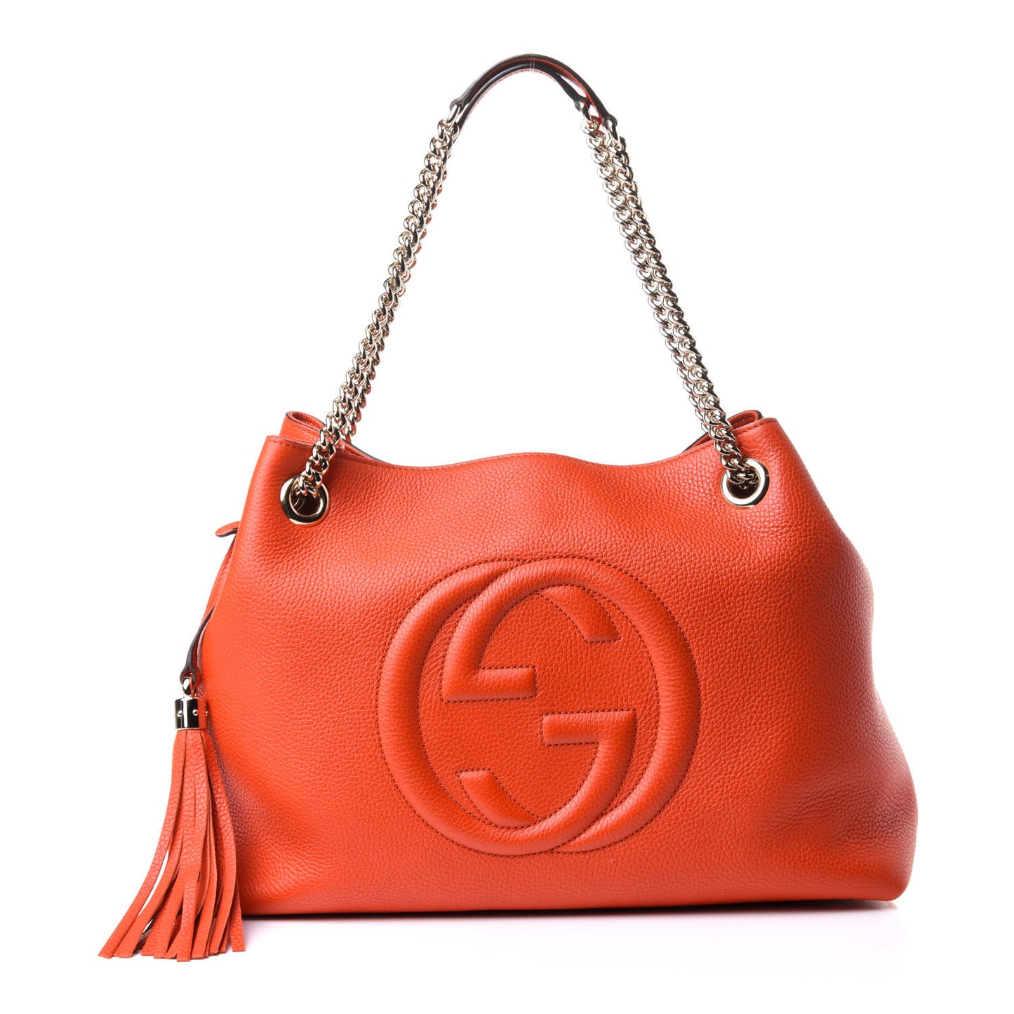 Pebbled Calfskin Medium Soho Chain Shoulder Bag Sun Orange