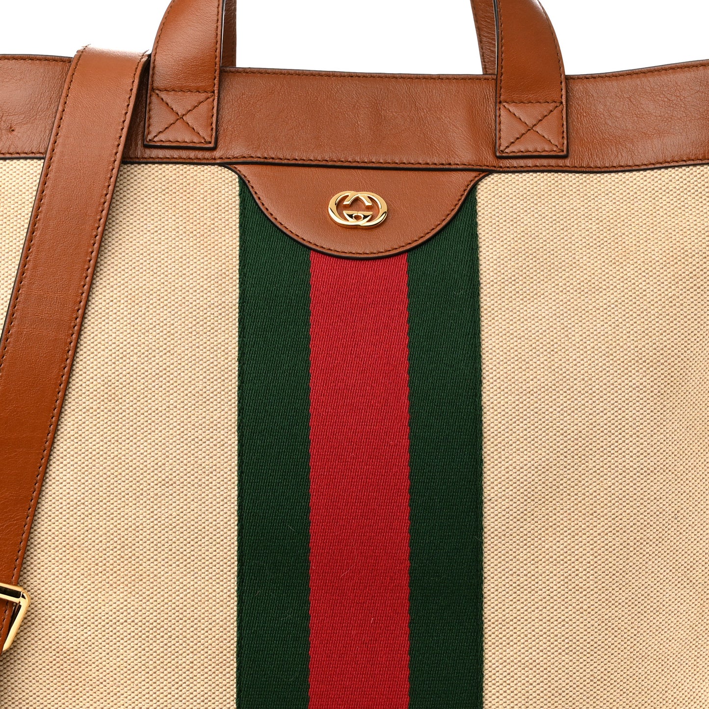 Vintage Canvas Calfskin Web Flat Tote Sand Light Cuir